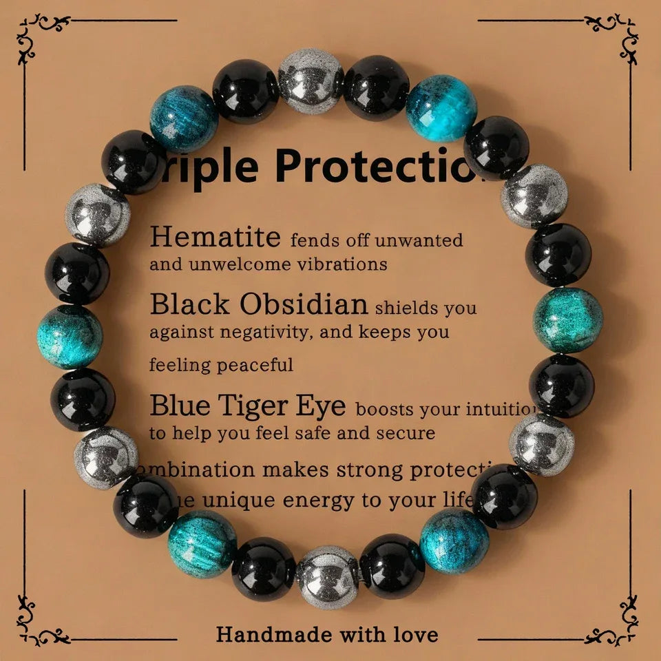 ✨ Classy Autumn & Winter Jewelry – Blue & Yellow Hematite Tiger’s Eye Bracelet – Unique Natural Stone Accessory for Family Banquets