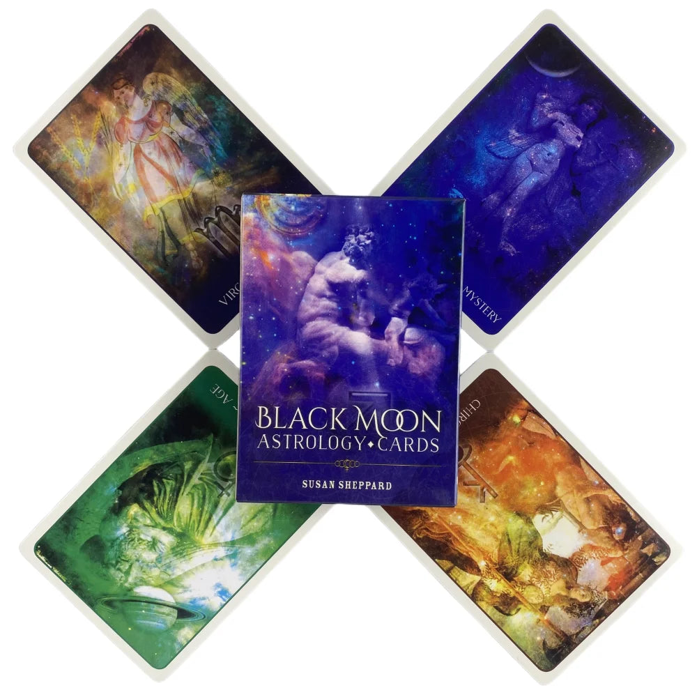 🌑 Black Moon Astrology Oracle Cards – 52-Card Deck with Paper Guidebook for Fate Divination, Cosmic Insight, and Party Games TS83