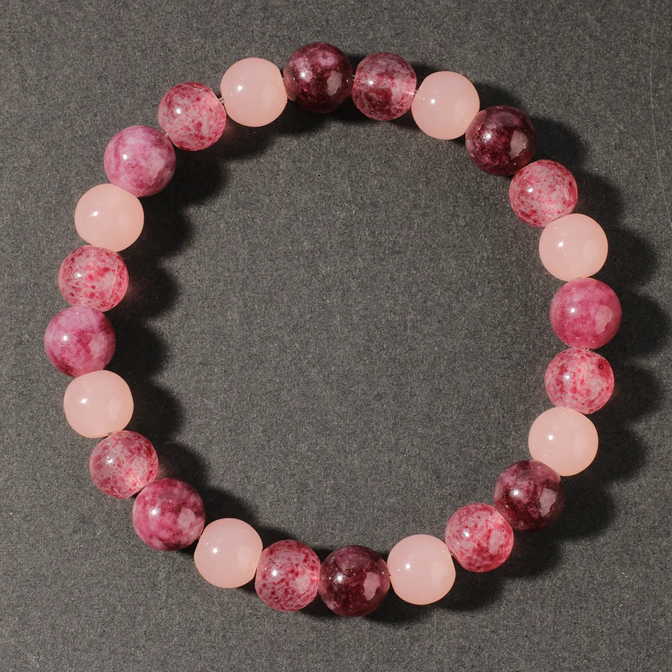 ✨ Cute Autumn & Winter Jewelry – Pink Garnet, Pink Quartz & Strawberry Quartz Bracelet – Natural Stone Gift for Girlfriend