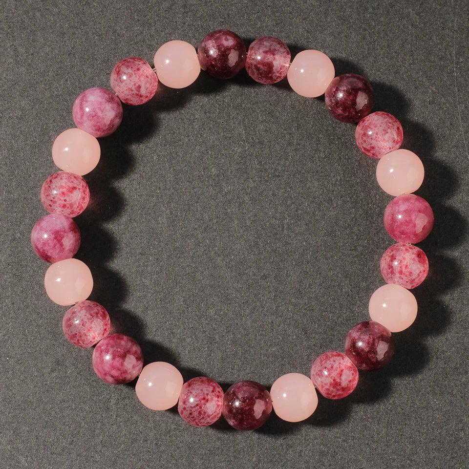 ✨ Cute Autumn & Winter Jewelry – Pink Garnet, Pink Quartz & Strawberry Quartz Bracelet – Natural Stone Gift for Girlfriend