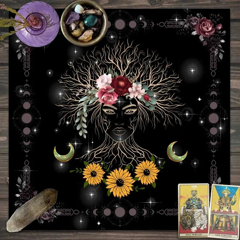 🃏 Mandala Tree of Life Tarot Tablecloth – Sea Velvet Square Butterfly Altar Cloth for Tarot Readings, Terrace Dining & Multi-Purpose Mystic Decor 034