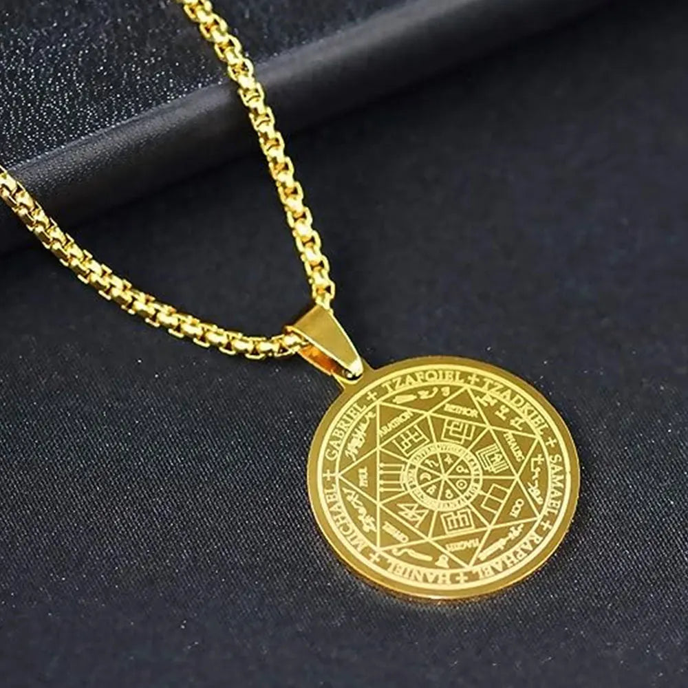 🛡️✨ Supreme 7 Archangels Protection Seal Pendant – Stainless Steel Necklace for Divine Shield & Spiritual Harmony