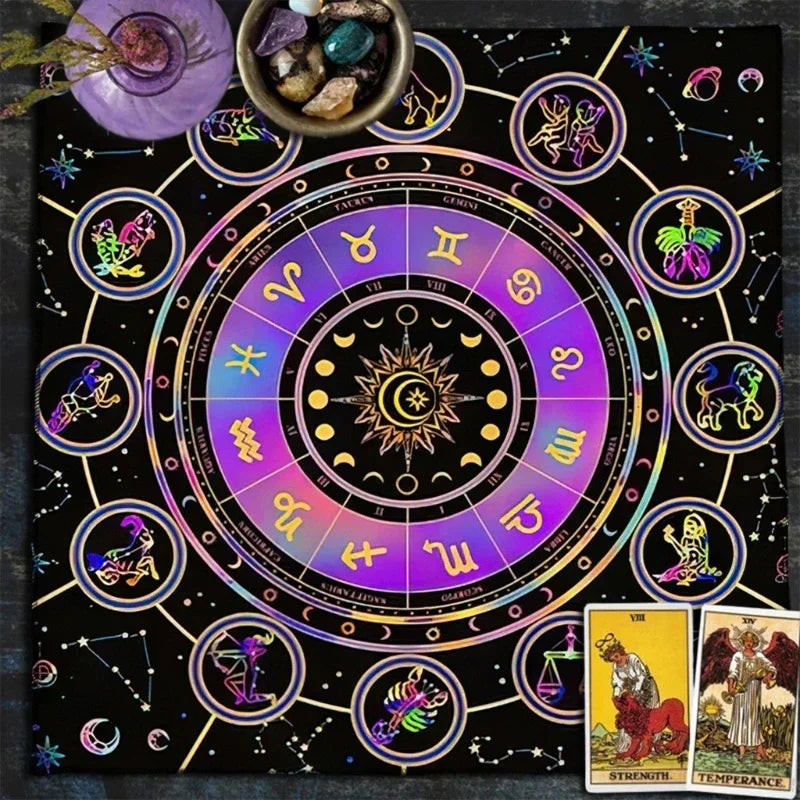 🔥MoonPhases Tarot Card Tablecloth | Astrological Divination Altar Cloth – Mystical Tapestry for Tarot and Spiritual Practice