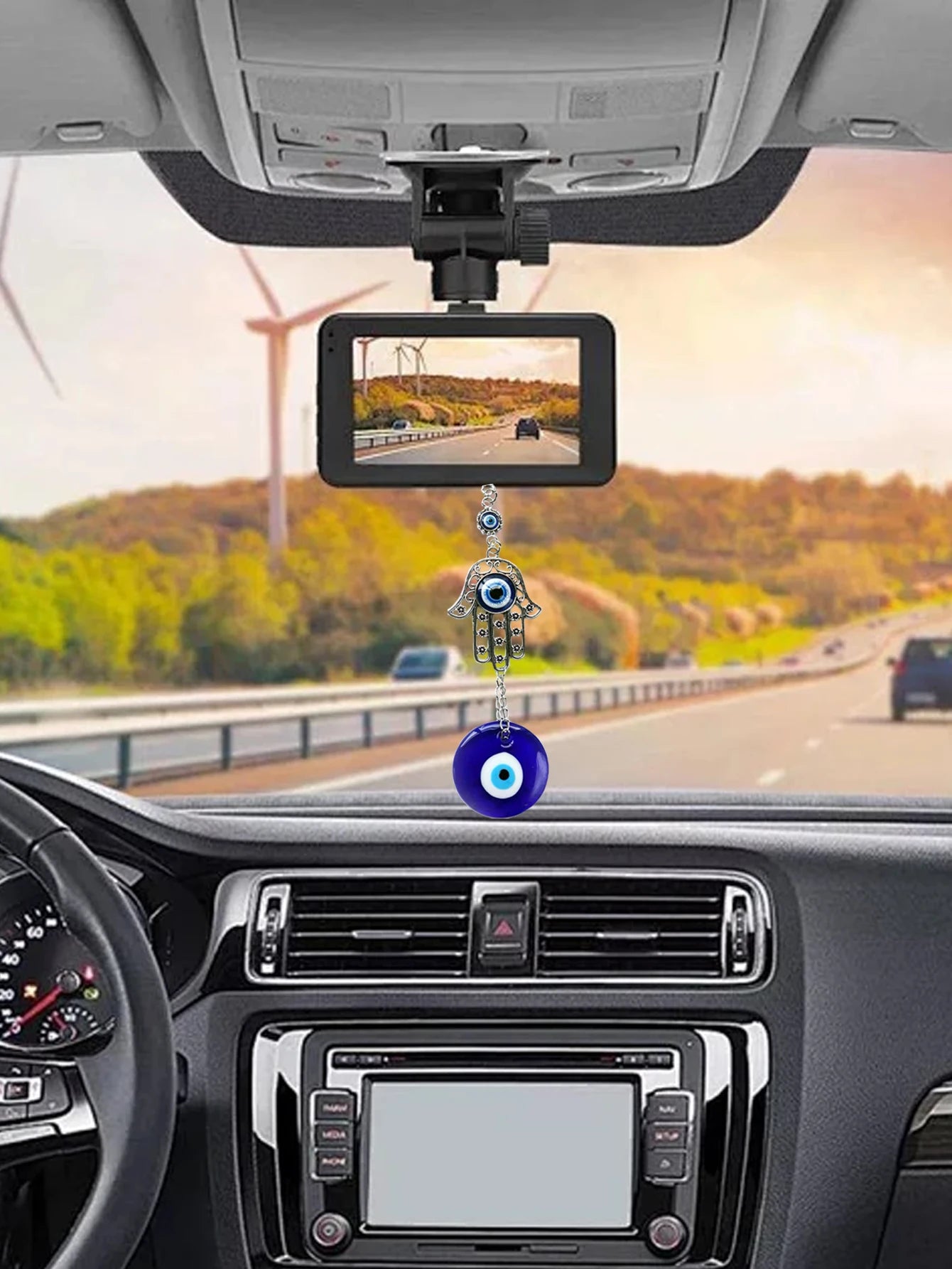 🧿 Devil's Eye Glass Eye Pendant – Turkish Jewelry with Blue Eye Alloy Palm Charm | Protective Talisman & Stylish Accessory | Free Shipping