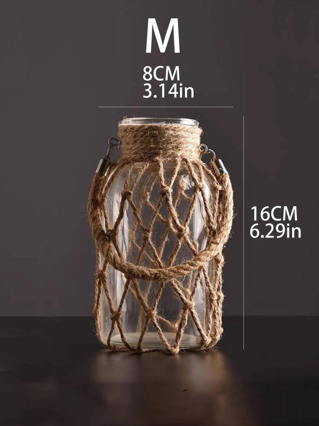 🌿Rustic Hanging Glass Vase with Hemp Rope Net – Handmade Transparent Glass Holder for Dried Flowers and Boho Home Décor