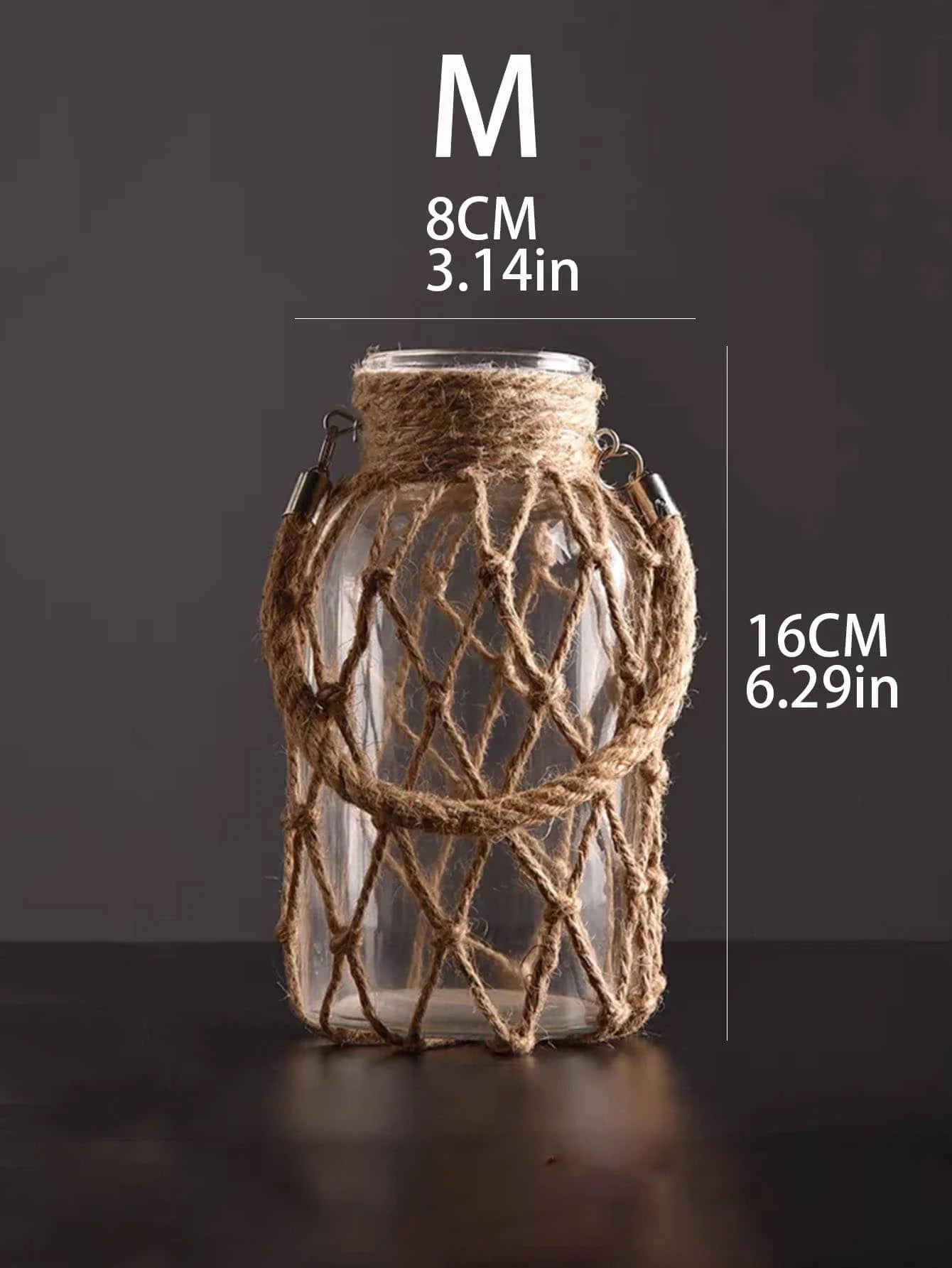 🌿Rustic Hanging Glass Vase with Hemp Rope Net – Handmade Transparent Glass Holder for Dried Flowers and Boho Home Décor