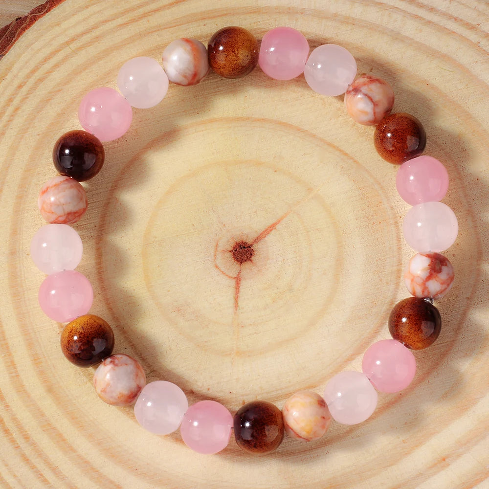 ✨ Romantic Natural Stone Tiger’s Eye Round Stretch Bracelet – Four Seasons Color Blocking – Vibrant Multicolor Brazaletes – Unisex Jewelry