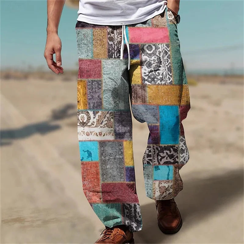 ✨ The Urban Retro-Future Straight-Leg Trousers: Premium Men's 3D Color-Block Printed Fashion Pants – Loose Fit Streetwear with High-Definition Vintage Graphics and Breathable Comfort