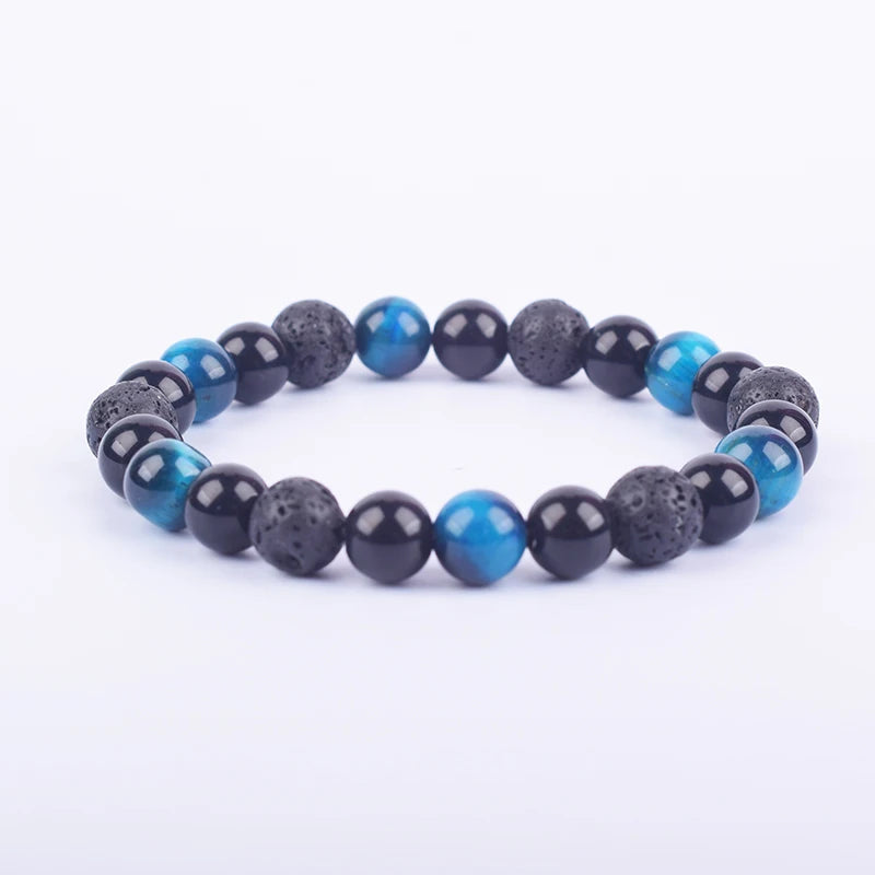 ✨ Magnetic Hematite, Tiger Eye & Obsidian Bracelet – Triple Protection Health Care Stainless Steel Bangle – Perfect Weight Loss Gift for Men & Women 23lake blue