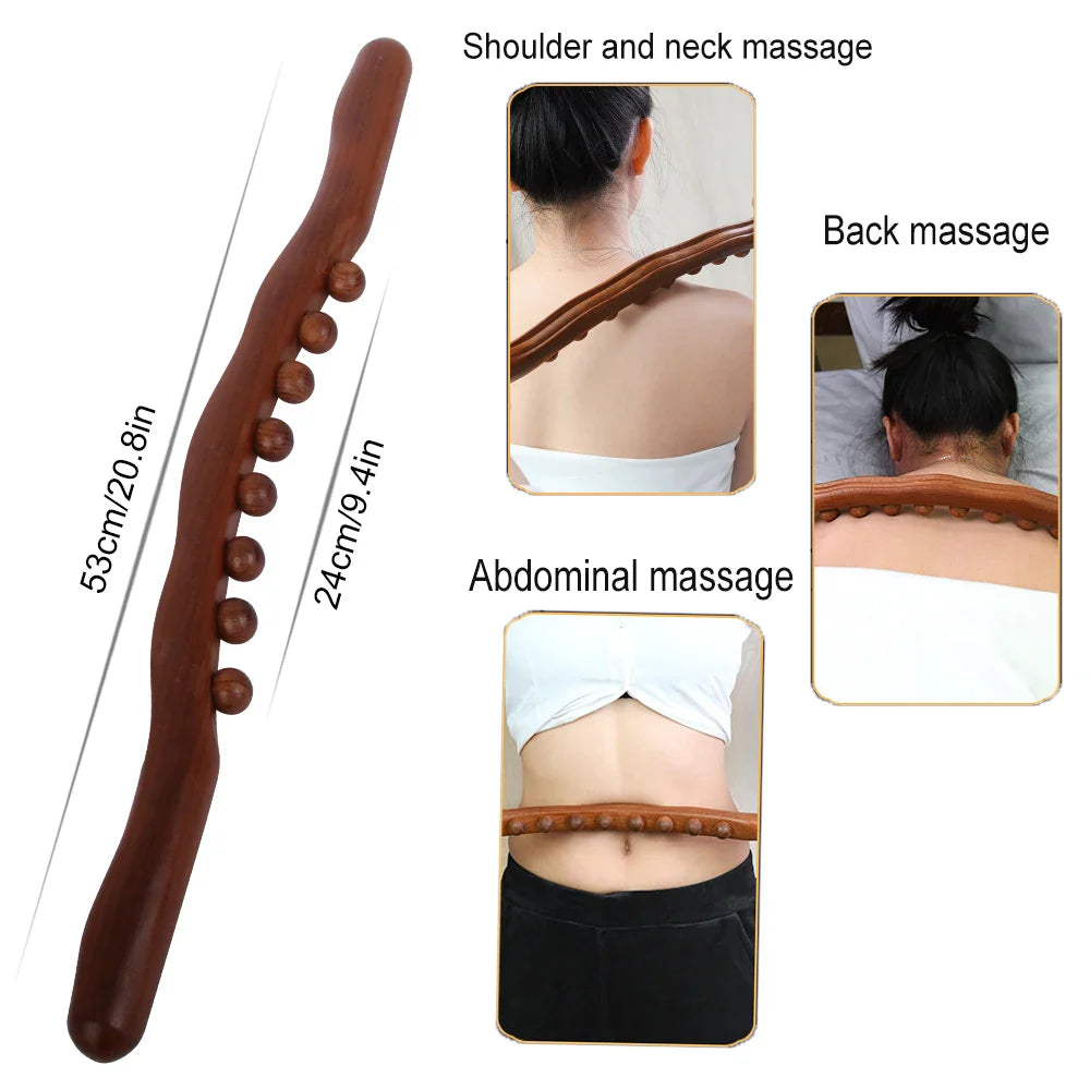 8 Beads Gua Sha Massage Stick – Carbonized Wood Meridian Scraping Therapy Wand for Muscle Relaxation and Acupuncture﻿
