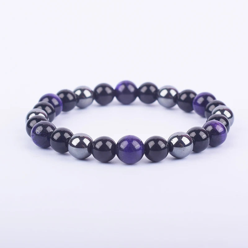 ✨ Magnetic Hematite, Tiger Eye & Obsidian Bracelet – Triple Protection Health Care Stainless Steel Bangle – Perfect Weight Loss Gift for Men & Women 5purple tiger eye