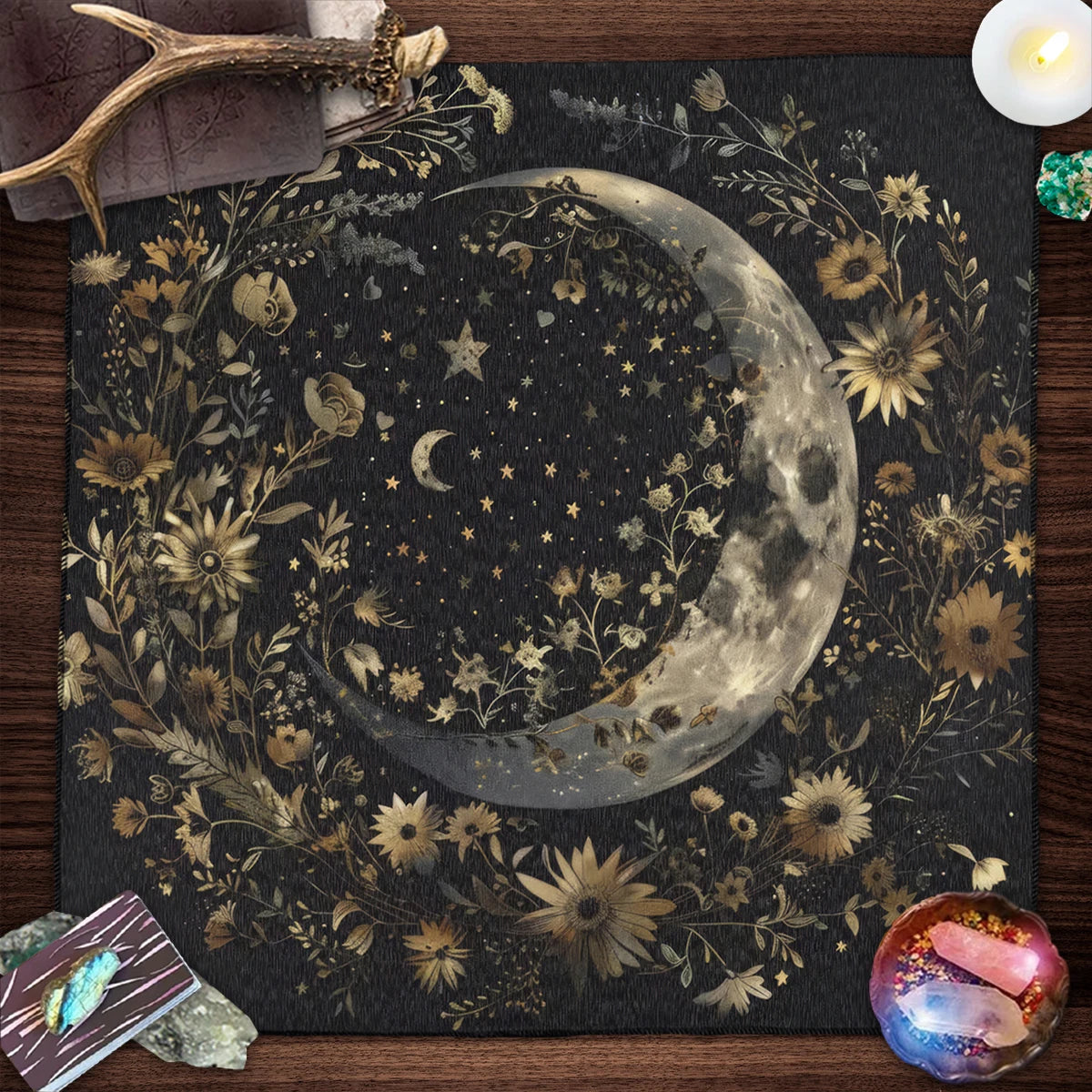 🌟Gold Witchcraft Cat Altar Cloth | Tarot Tablecloth for Spread & Reading | Starry Sky Divination Mat | Altar Decor Pad