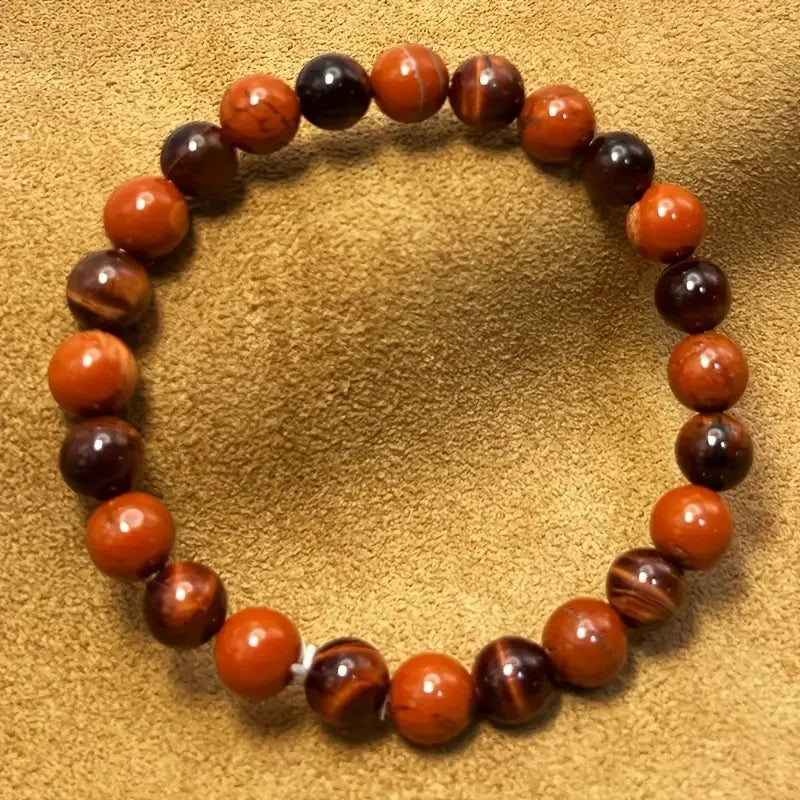 🐅 Elegant Natural Stone Tiger’s Eye Bracelet – Women’s Round Red Bead Jewelry | Perfect Christmas Gift & Stylish Pulseras Mujer
