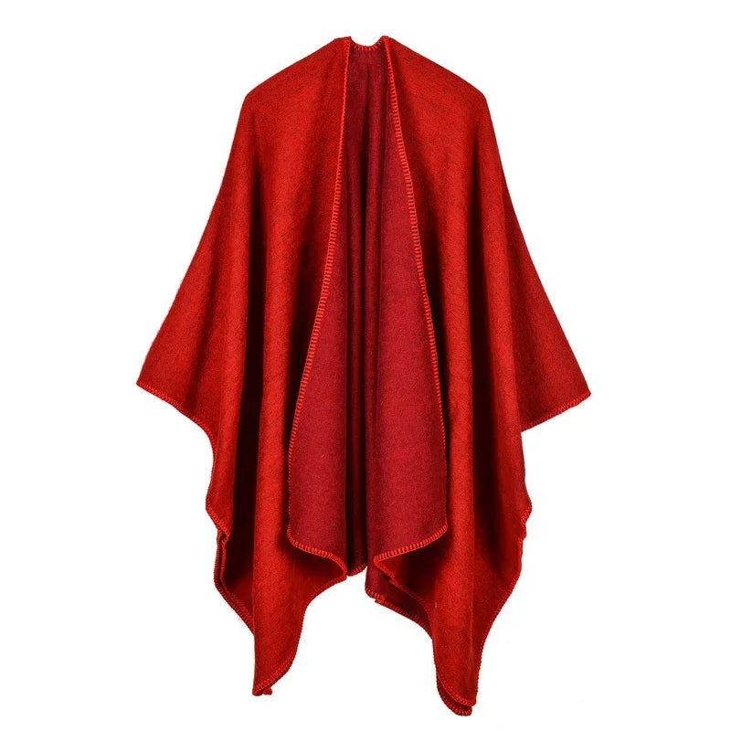 Winter Fashion Poncho Women Capes Scarf Imitation Cashmere Ladies Scarves Warm Shawls Wraps Woman Ponchos Bufanda Mujer Foulard One Size 3-red