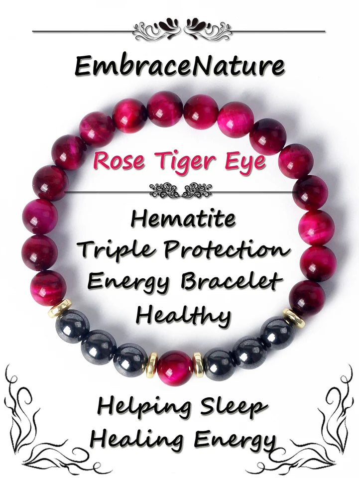 ✨ Tiger Eye & Hematite Beaded Bracelet – Courage, Protection & Grounding Energy – Natural Stone Healing Jewelry for Strength & Balance