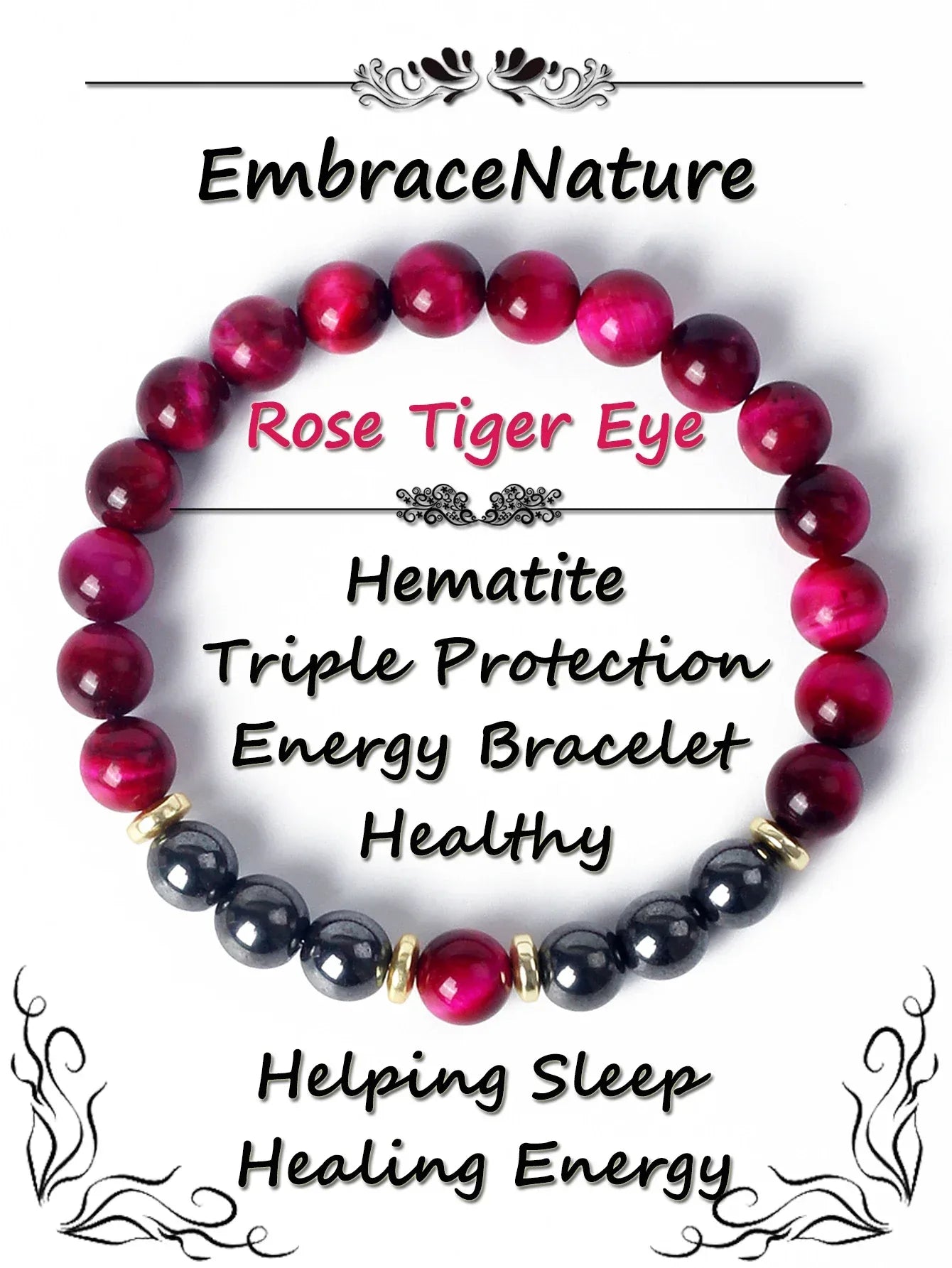 ✨ Tiger Eye & Hematite Beaded Bracelet – Courage, Protection & Grounding Energy – Natural Stone Healing Jewelry for Strength & Balance 6 Rose TigerEye
