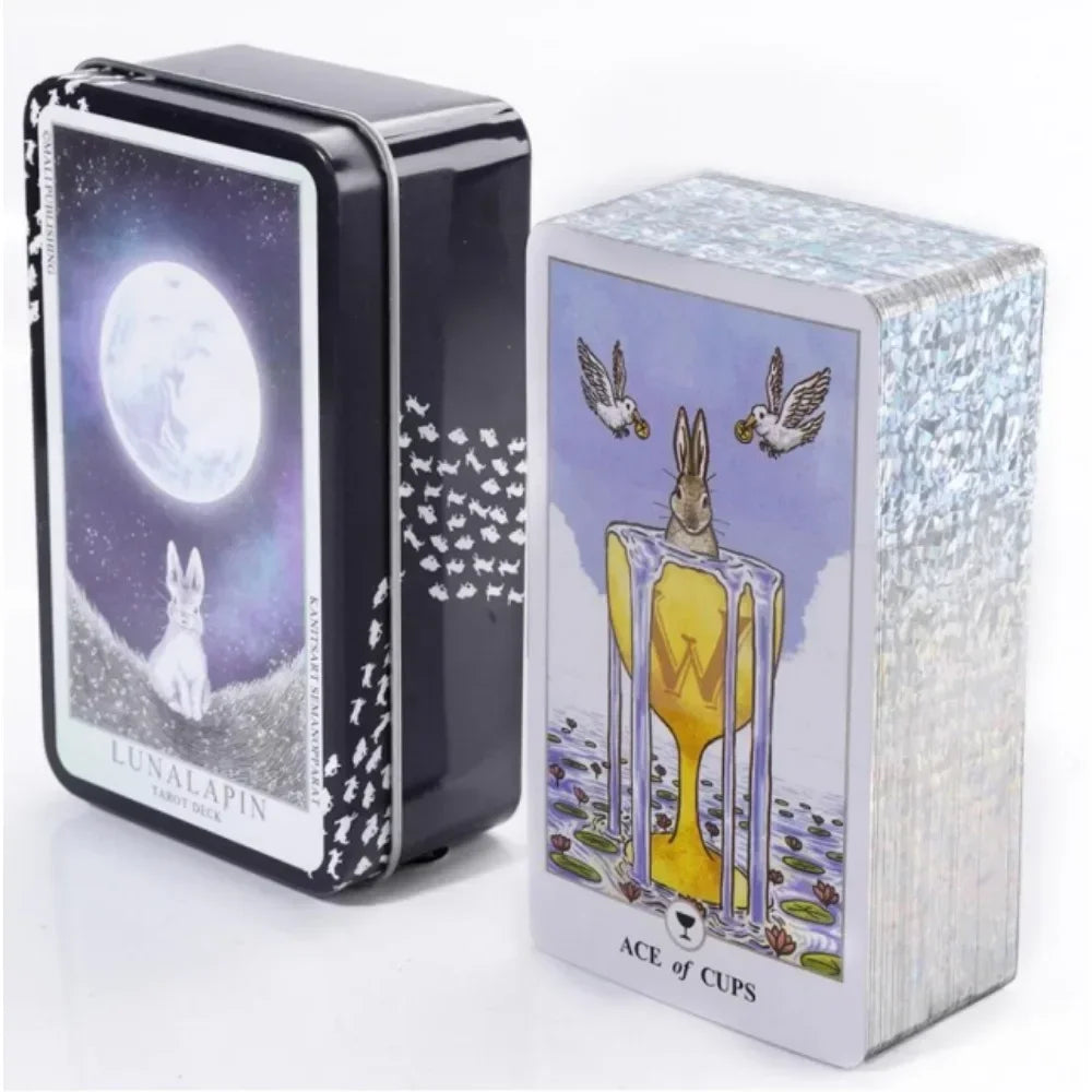 🌑 Neon Moon Tarot Deck – 78 Cards | Compact 10.3 x 6 cm | Includes Guidebook & Tin Box | Fusion of The Light Seers & Adventure Time Tarot | Family & Party Divination Game MULTI
