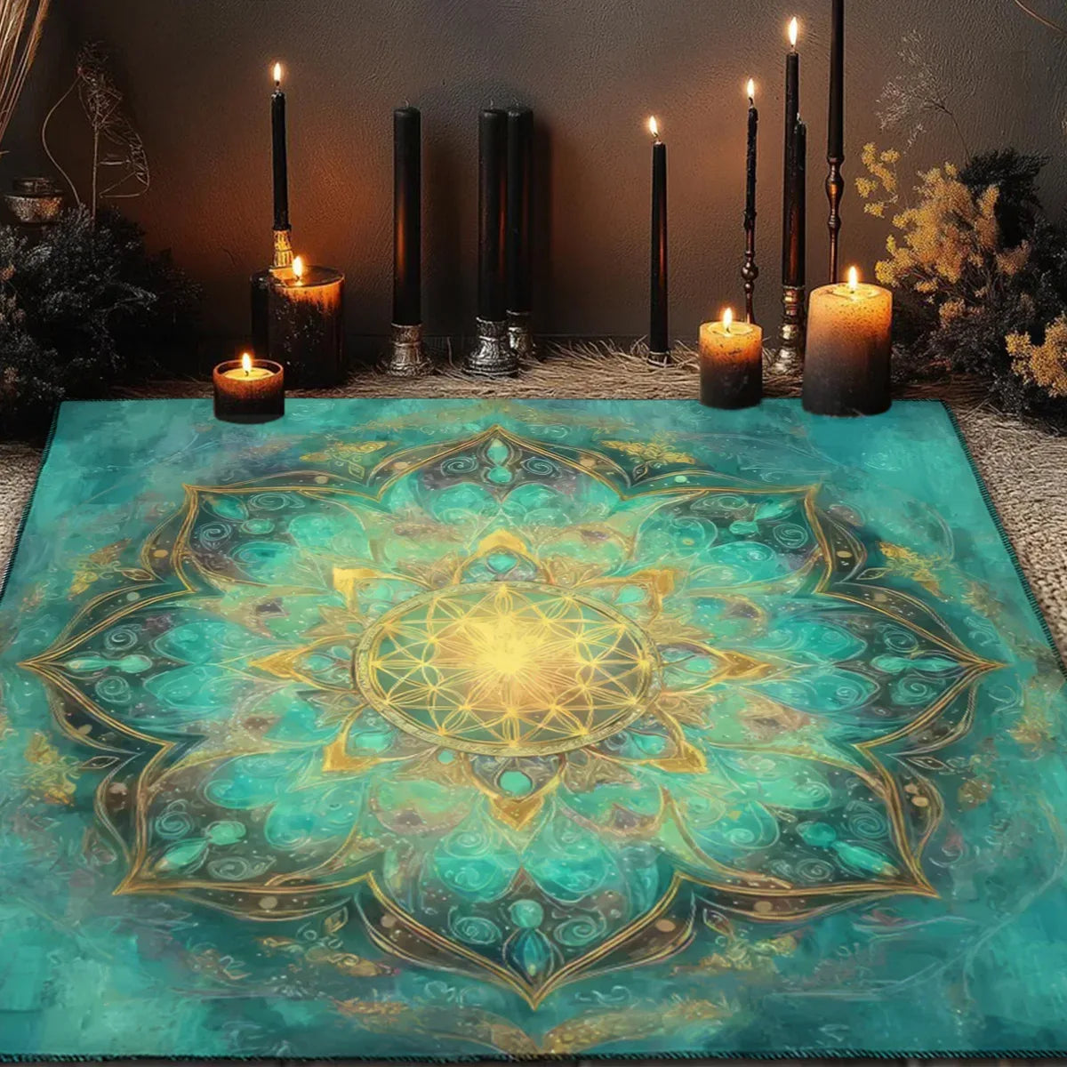 🌸Life Flower Decorated Tarot Tablecloth﻿ | Altar Astrology Ritual Cloth – Perfect Gift for Tarot Enthusiasts | Durable Polyester Tablecloth