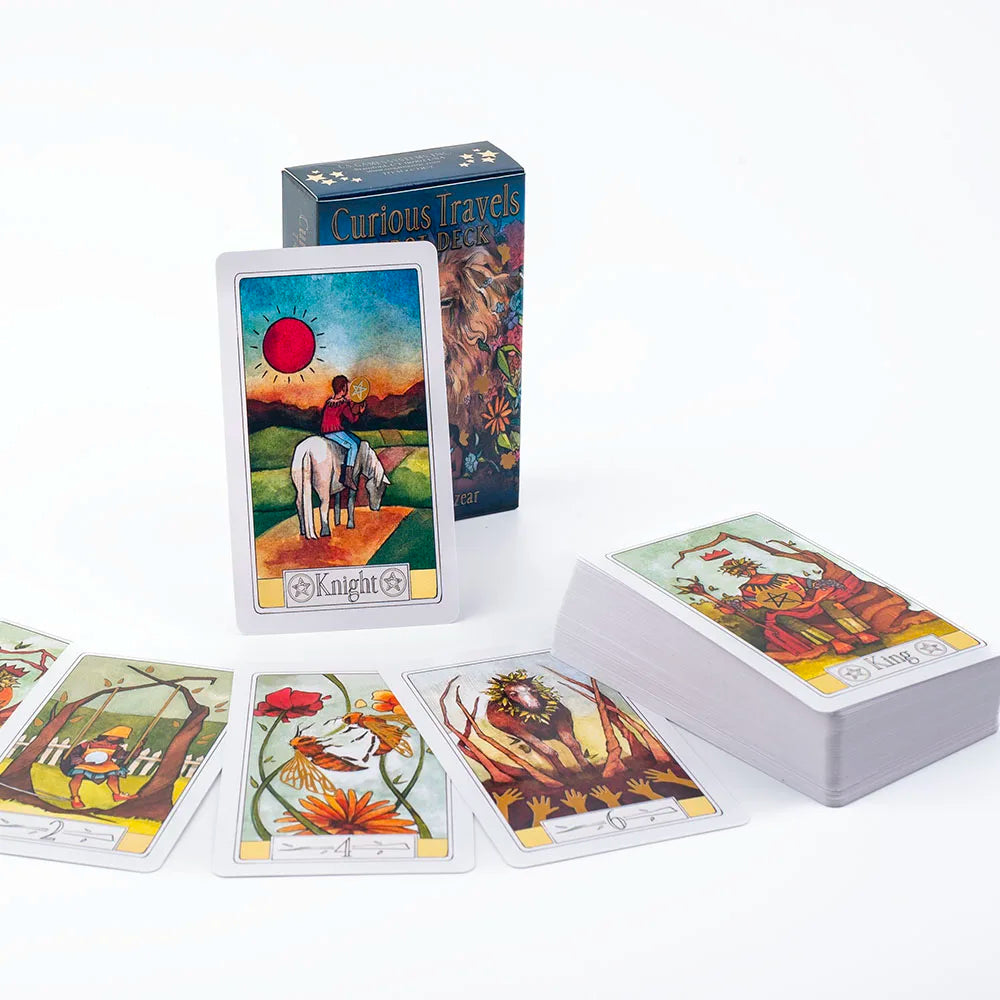 ✨ Curious Travels Tarot – 79-Card Deck with Charming Watercolor Illustrations for Precognition & Divination | Board Game Size 10.3 × 6 cm