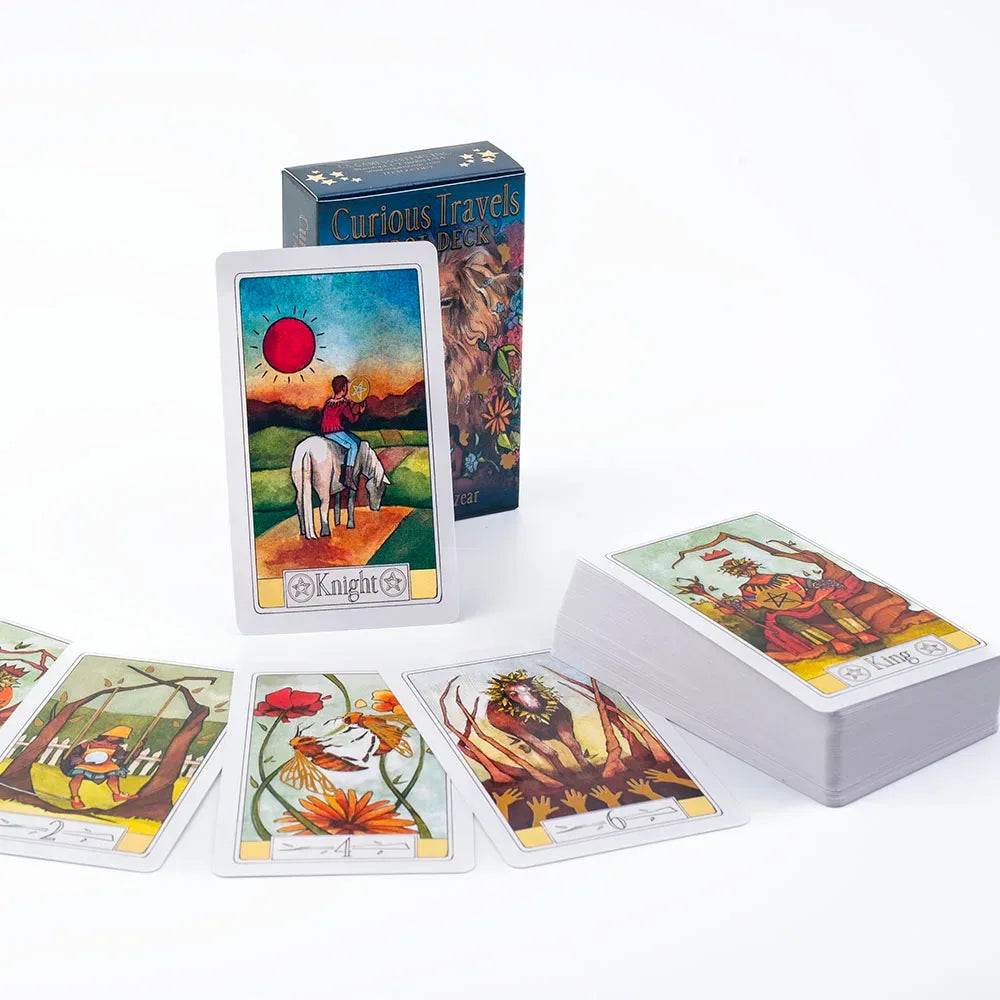 Curious Travels Tarot Deck – 79 Watercolor Cards for Precognition & Divination | Compact 10.3 × 6 cm Size