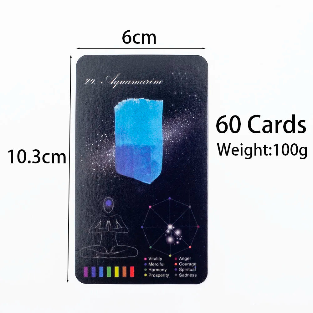 Crystals Healing Cards – 60-Card English Oracle Deck with PDF Guidebook for Crystal & Zodiac Insight