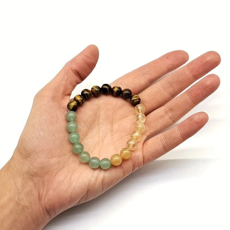 ✨ Good Luck Stone Beaded Bracelet – Green Aventurine & Yellow Tiger Eye Stone – Stress Relief Jewelry Gift for Men and Women