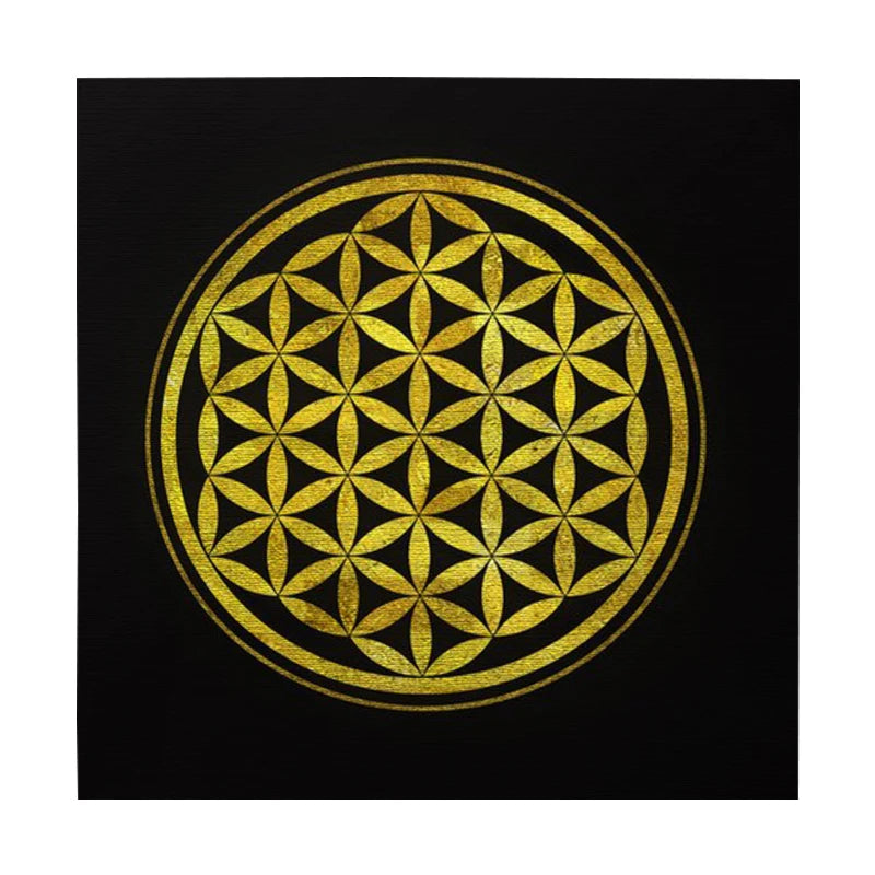 🃏 Black & Gold Flower of Life Tarot Tablecloth – Velvet Mandala Altar Cloth for Pagan Witchcraft, Divination & Galaxy-Inspired Oracle Card Readings ZB127