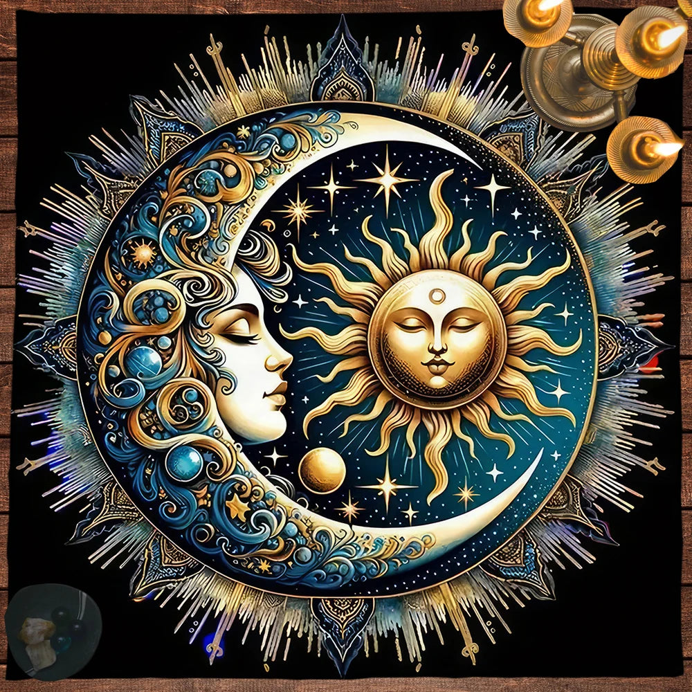 🃏Sun and Moon Tarot Tablecloth – Pagan Altar Cloth for Tarot Spreads, Divination Readings & Spiritual Oracle Card Mat