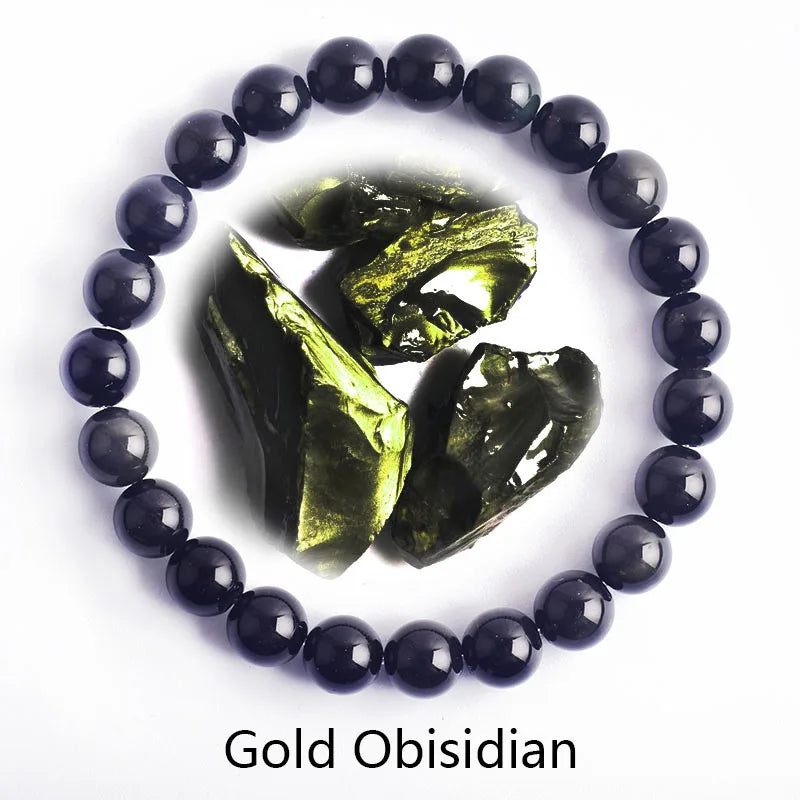 ✨ Natural Stone Protection Bracelet – Dragon Blood Beads, Quartz & Onyx Stretch Jewelry for Men & Women – Healing Reiki & Yoga Energy Bracelet 34 Gold Obisidian