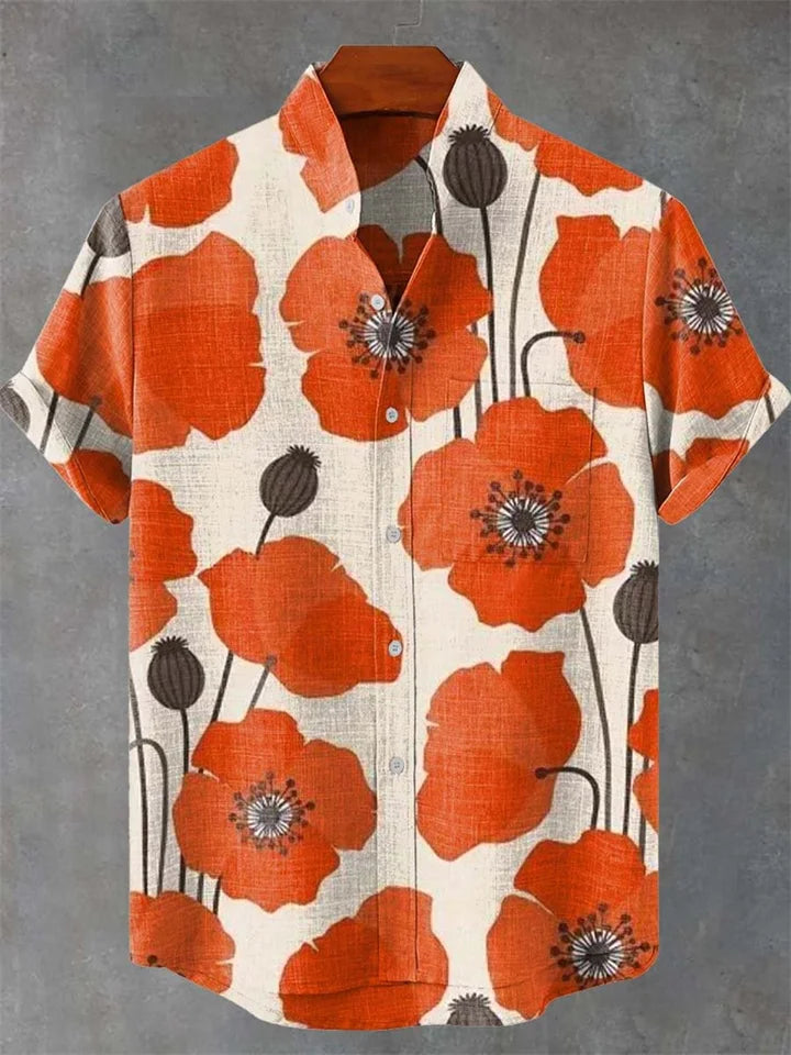 🐍 The Serpent & Solstice Art Edition: Premium Men’s Organic Linen Shirt – High-Definition Snake & Sacred Tree Illustration, Vintage Sun Graphic, Breathable Short-Sleeve Casual Button-Down
