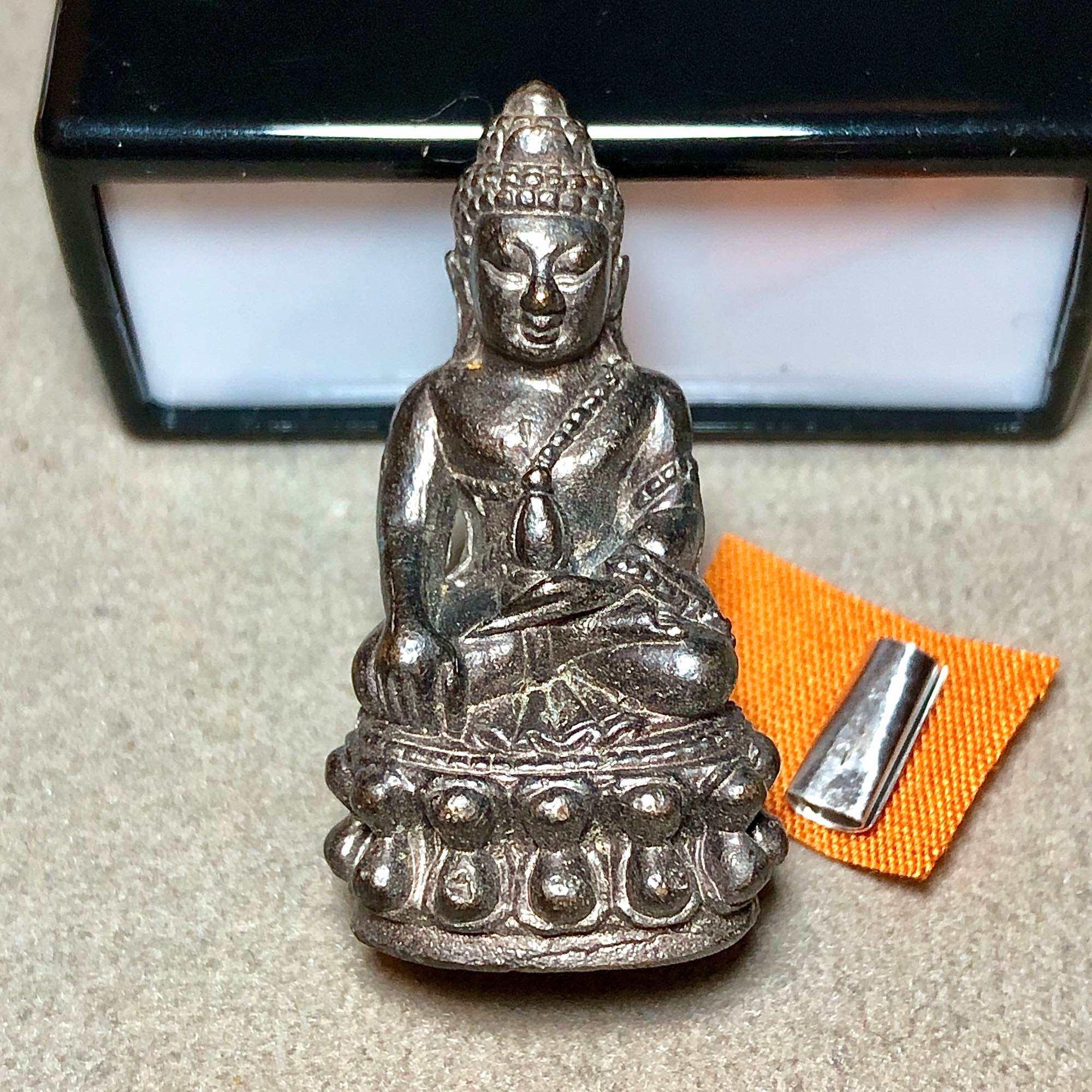 Victory Buddha Statue Nawa Metal with Takrud and Monk's Robe - Blessed Committee Edition at Wat Bowonniwet Vihara Default Title