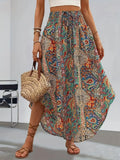 🌸 Bohemian Boho Vintage Floral Print Skirts – Women’s Summer High Waist A-Line Pleated Elastic Waist Long Skirts, Casual Holiday Beachwear Mixed Color
