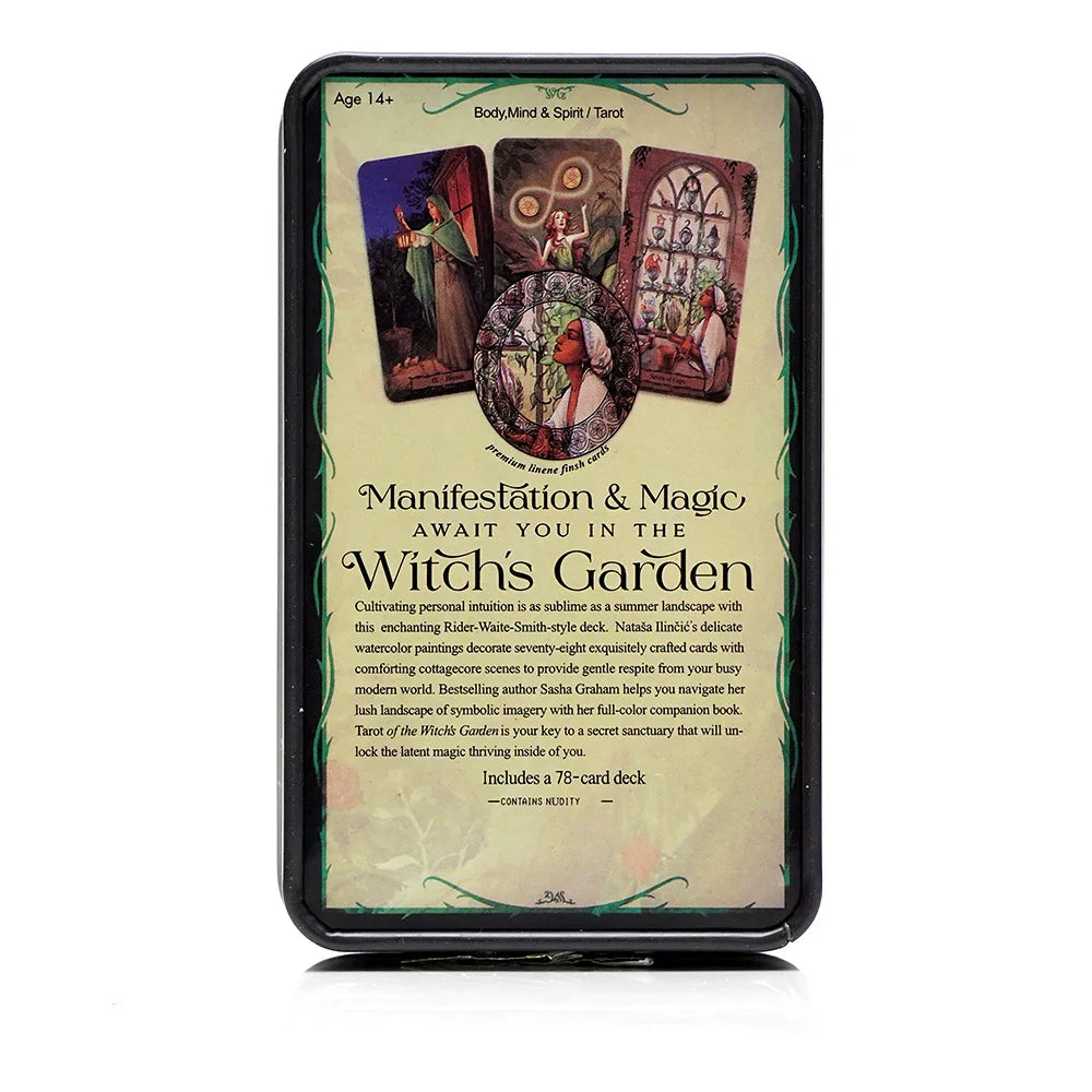 🃏 Tarot of the Witch's Garden – 78 Card Deck in Tin Metal Box with Gold-plated Edges, English Version Tarot Cards for Divination
