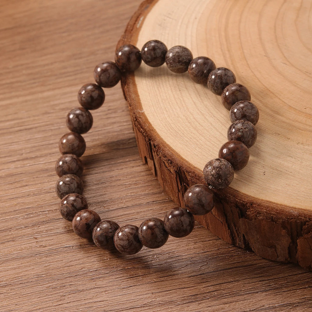 ☕ Brown Coffee Agate Bracelet for Women – Elegant Natural Stone Beaded Jewelry