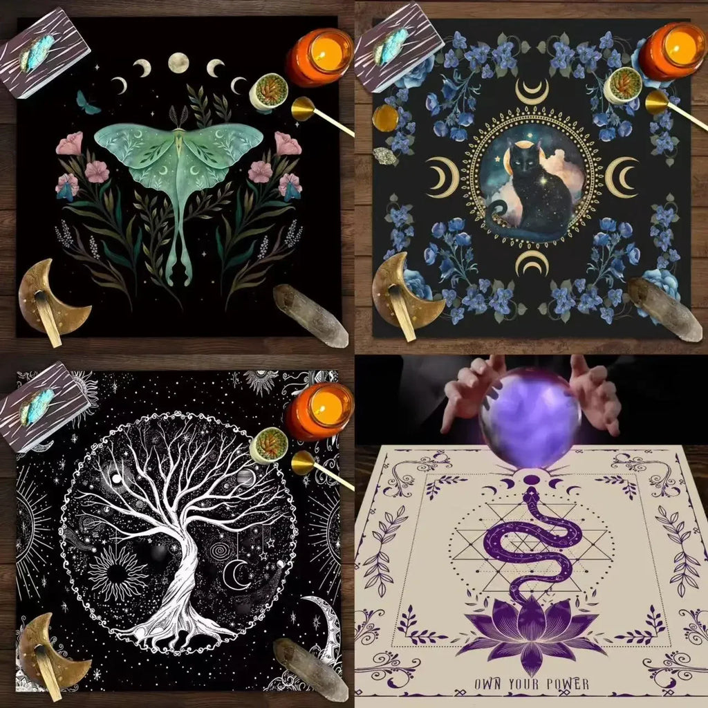 🃏 Mandala Tree of Life Tarot Tablecloth – Sea Velvet Square Butterfly Altar Cloth for Tarot Readings, Terrace Dining & Multi-Purpose Mystic Decor
