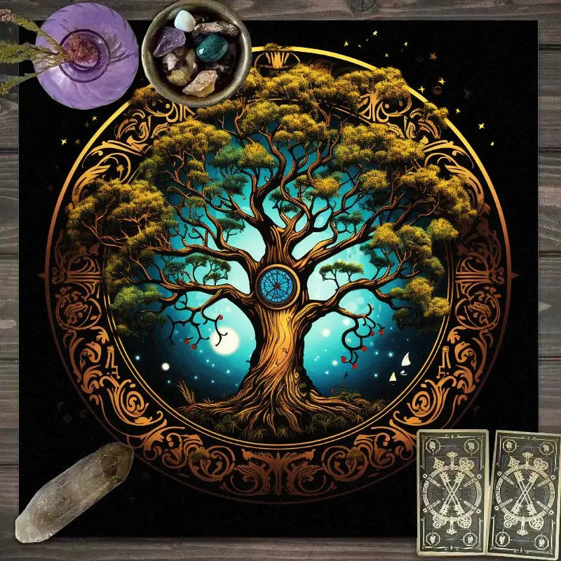 🃏 VIKAMA Astrological Energy Tablecloth – Black & Gold Planets Waterproof, Stain-Resistant Tarot Altar Cloth for Meditation, Divination & Mystic Home Decor YLB-679