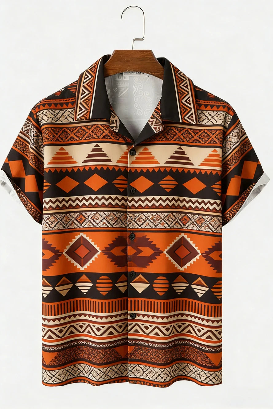 🗿 The Tribal-Aura 3D Masterpiece: Premium Men’s Hawaiian Linen Shirt – High-Definition 3D Ethnic Graphic Print, Ultra-Breathable Short-Sleeve Button-Down with Reinforced Shirt Collar DXFZB-0