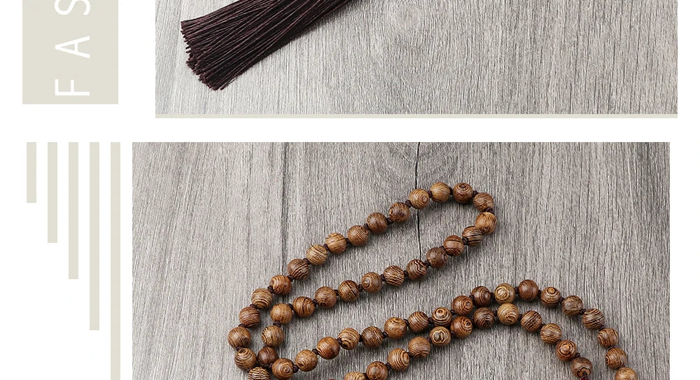 🌳 7 Chakra Wooden Japamala Necklace: Vintage Tree of Life 108 Bead Mala – Meditation, Yoga & Prayer Rosary with Healing Tassel