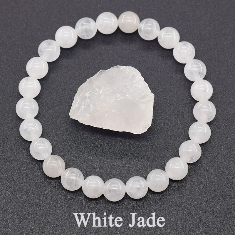✨ Natural Red Picasso Jasper Stone Beads Elastic Bracelet – Unisex Healing Crystal Jewelry with Round Red Pine Beads – Elegant Jade Bangle Gift 13 White Jade