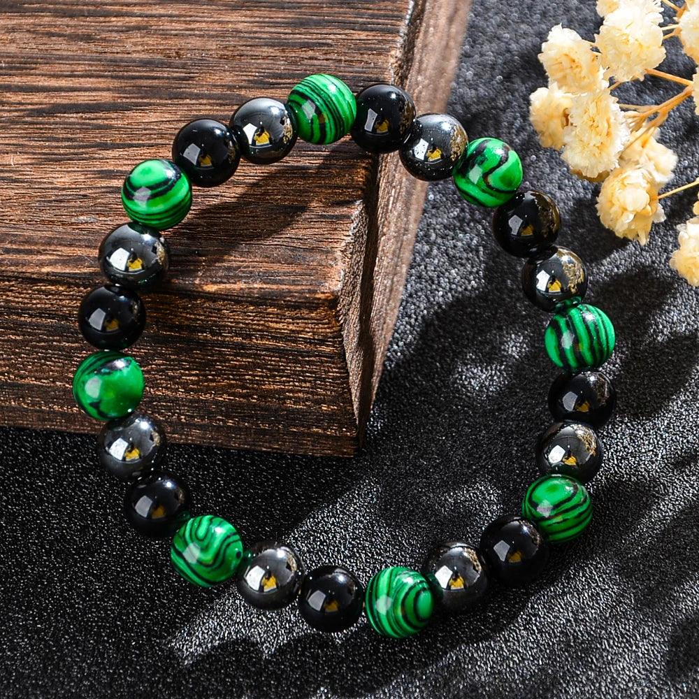 🛡️ The "Azure Guardian" Triple Protection Bracelet: Blue Malachite, Obsidian & Hematite Shield