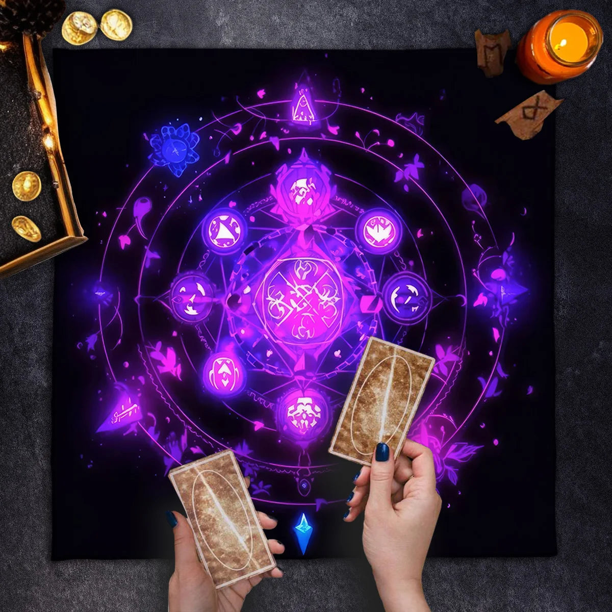 🌌Divination With Tarot Tablecloth | Cosmic Star Astrology Decorated Altar Cloth – Rune & Astrology Oracle Board Game Mat