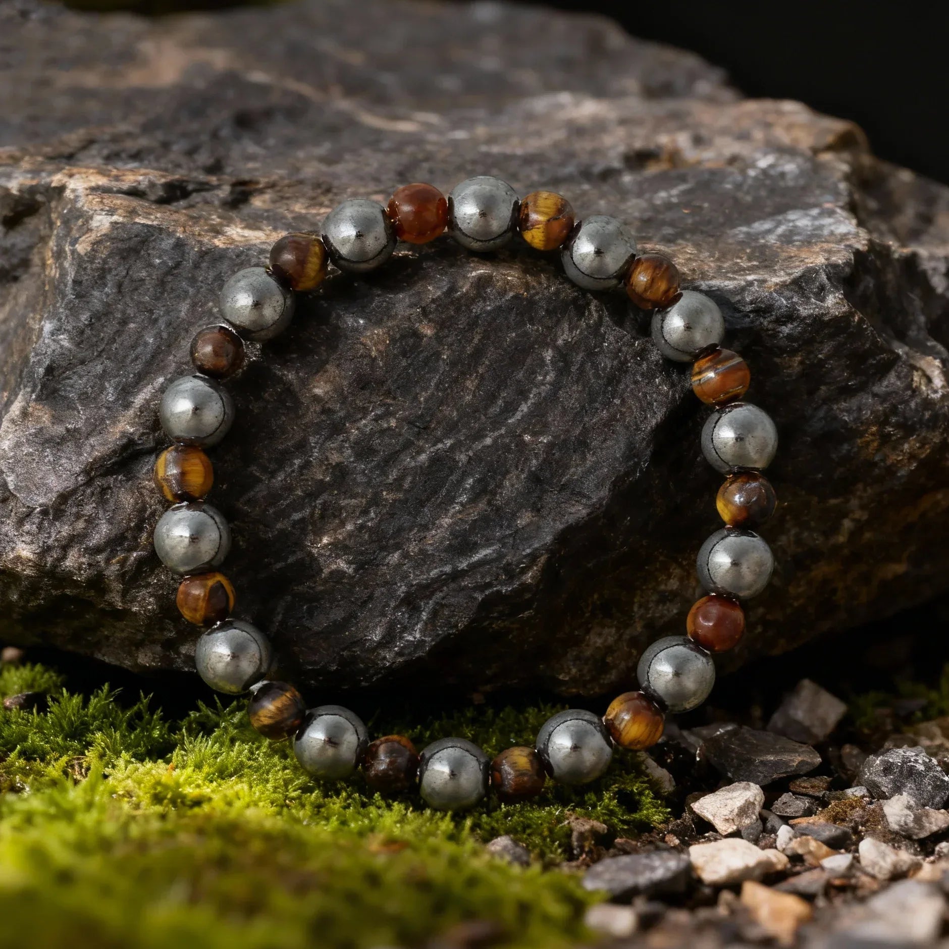 ✨ Elegant Winter Jewelry – Black and Yellow Tiger's Eye with Hematite Bead Bracelet – Perfect Gift for Husband for Daily Style