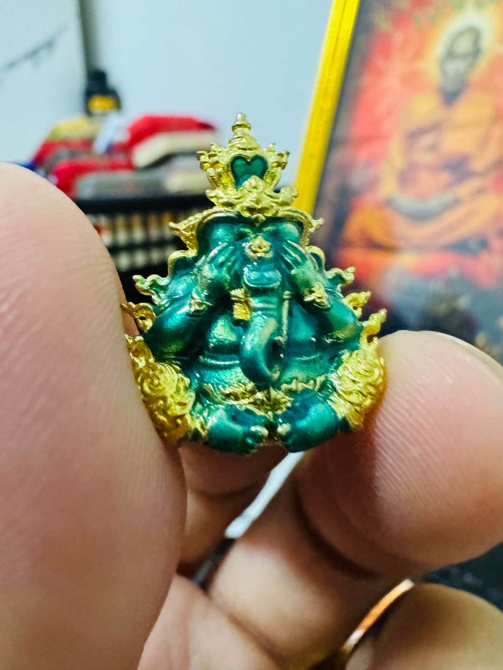 ✨ Authentic Phra Phikanet﻿ Closed-Eyes Statue, Green Enamel with Divine Gold Coating – Triple Empowerment by Luang Pu Phat Punyakamo at Wat Huay Duan ✨ Default Title