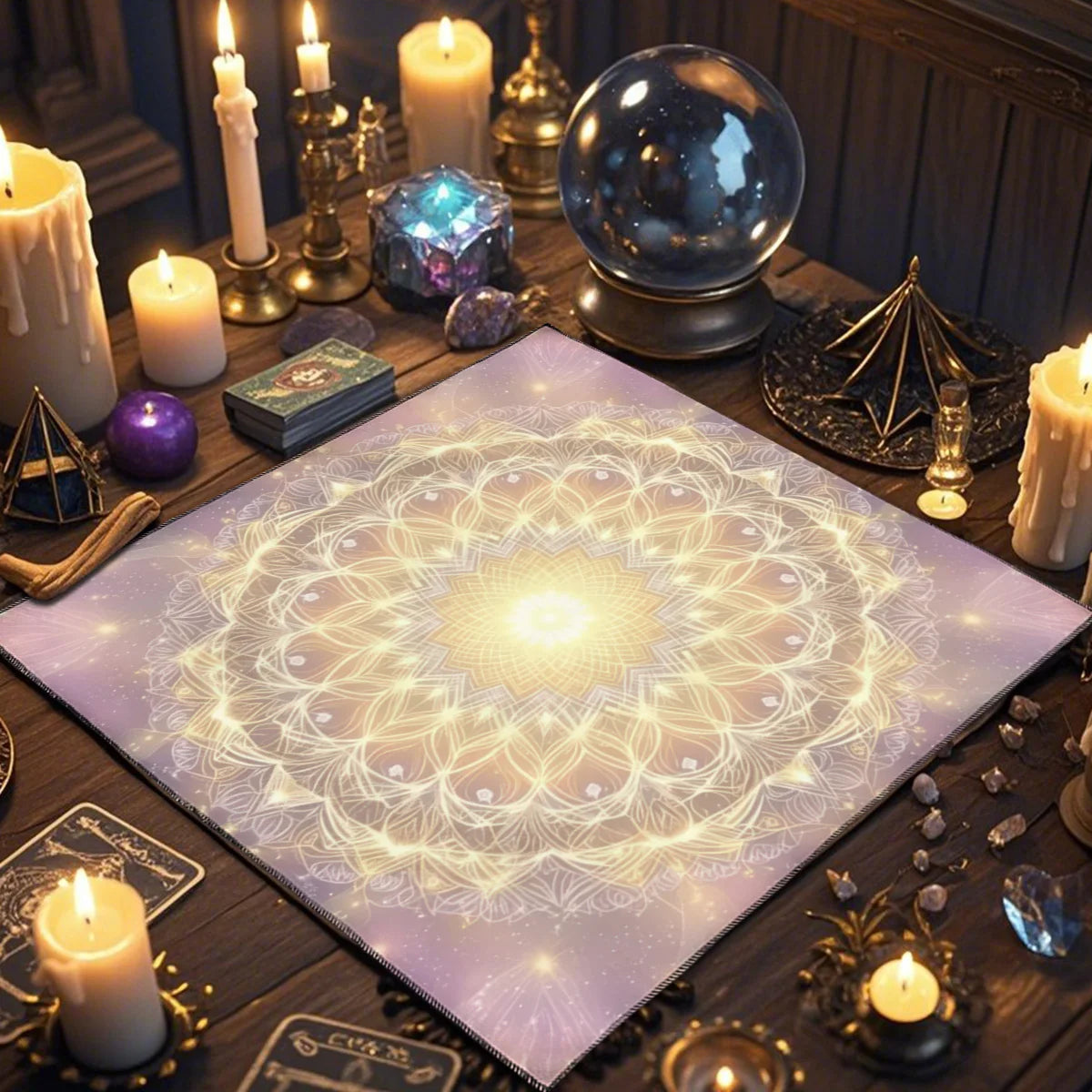🌸Life Flower Decorated Tarot Tablecloth﻿ | Altar Astrology Ritual Cloth – Perfect Gift for Tarot Enthusiasts | Durable Polyester Tablecloth TLB (989)