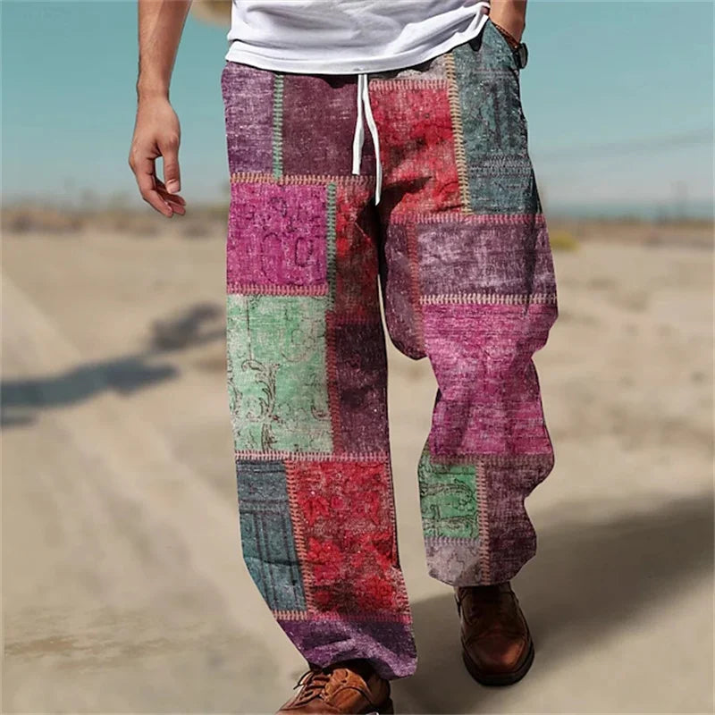 ✨ The Urban Retro-Future Straight-Leg Trousers: Premium Men's 3D Color-Block Printed Fashion Pants – Loose Fit Streetwear with High-Definition Vintage Graphics and Breathable Comfort D81PTH25101012414