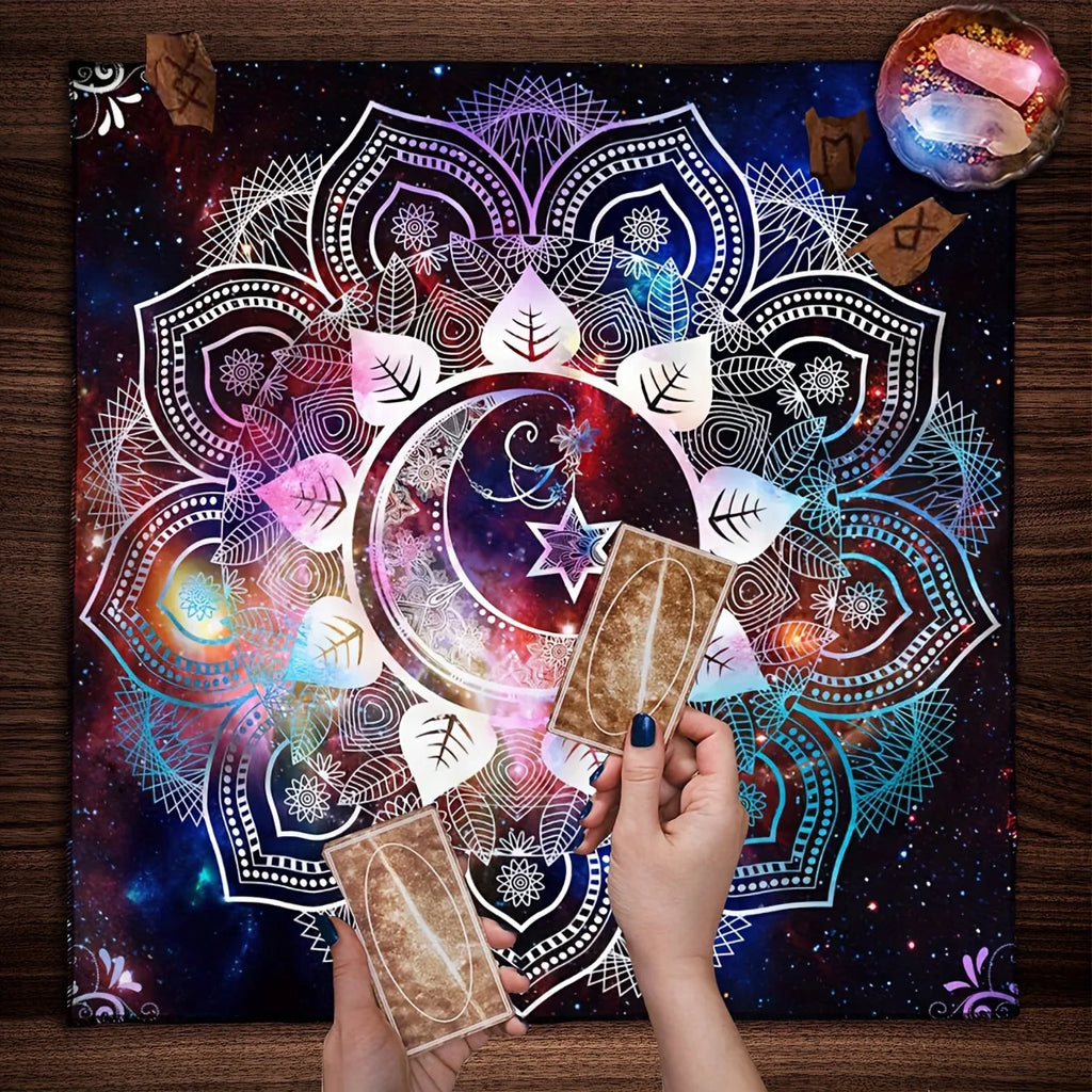 🧿 Mandala Moon Tarot Card Tablecloth – Mystic Moon Sky Divination Cloth & Oracle Card Mat for Witchy Tarot Readings and Home Decor