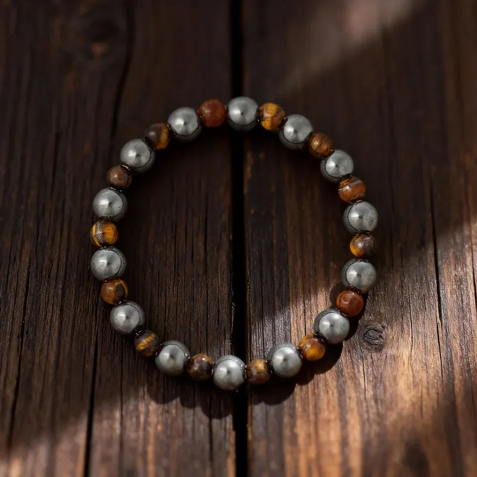 ✨ Elegant Winter Jewelry – Black and Yellow Tiger's Eye with Hematite Bead Bracelet – Perfect Gift for Husband for Daily Style