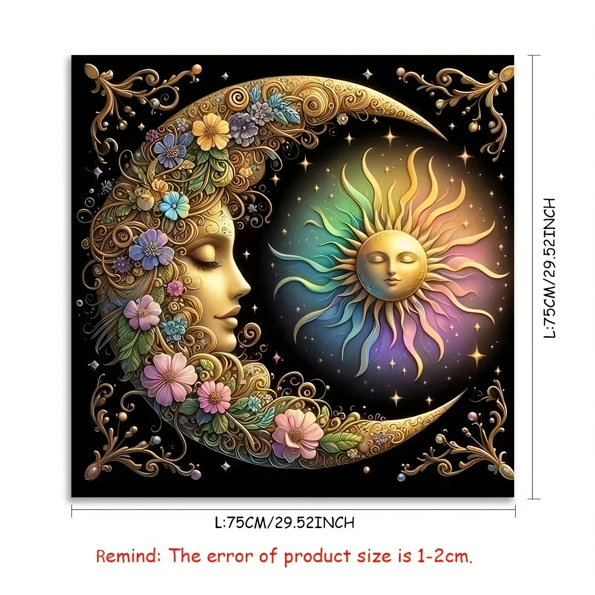 🃏 Elegant Sun & Moon Mandala Tarot Tablecloth – Starry Sky Witchcraft Altar Cloth for Astrology, Oracle Readings & Black Tarot Mat 75x75cm