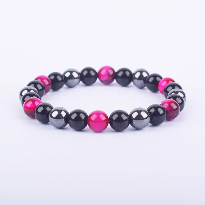 ✨ Magnetic Hematite, Tiger Eye & Obsidian Bracelet – Triple Protection Health Care Stainless Steel Bangle – Perfect Weight Loss Gift for Men & Women 4rose red tiger eye
