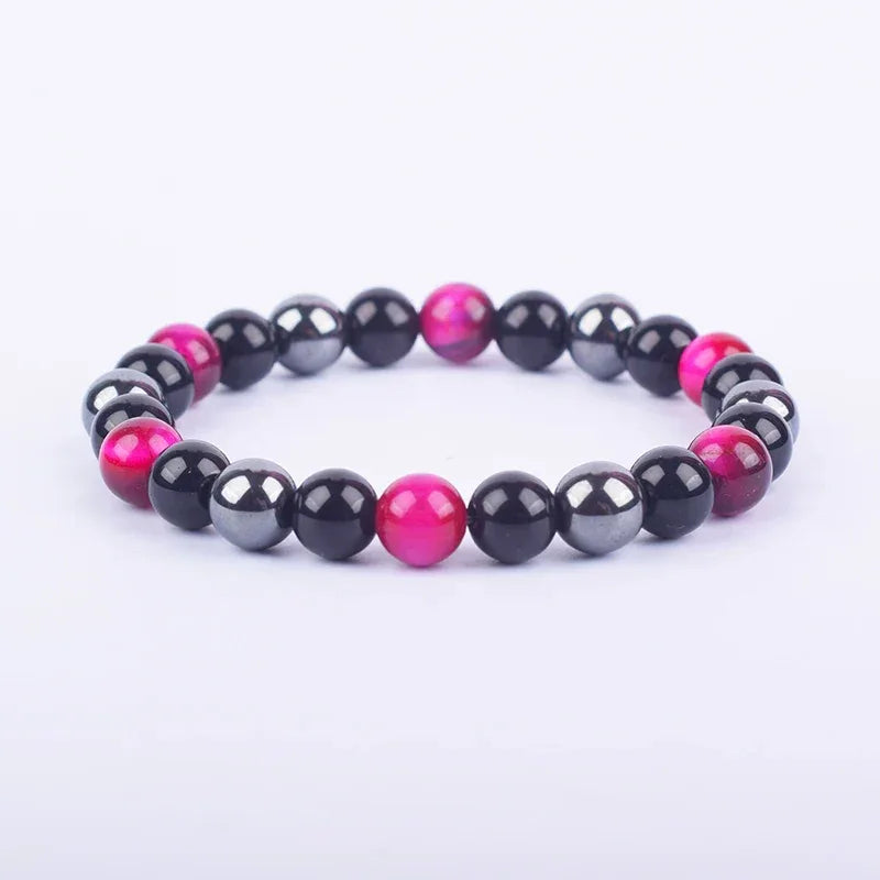 ✨ Magnetic Hematite, Tiger Eye & Obsidian Bracelet – Triple Protection Health Care Stainless Steel Bangle – Perfect Weight Loss Gift for Men & Women 4rose red tiger eye